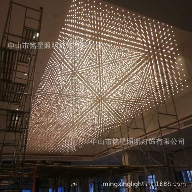 铭星灯饰定制KTV会所工程吊灯 酒店过道工程光立方吊灯 不锈钢方格吊灯售楼部大堂大厅满天星吊灯 沙盘区大厅立方体吊灯直销图1