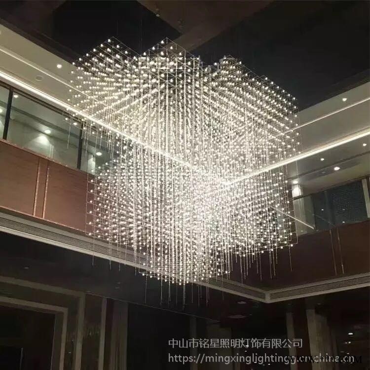 酒店大堂 大型卖场 空中装饰吊灯 北欧风LED光立方灯批发商 铭星灯饰 承接各 建筑亮化工程  亮化实境图浏览铭星网站图1