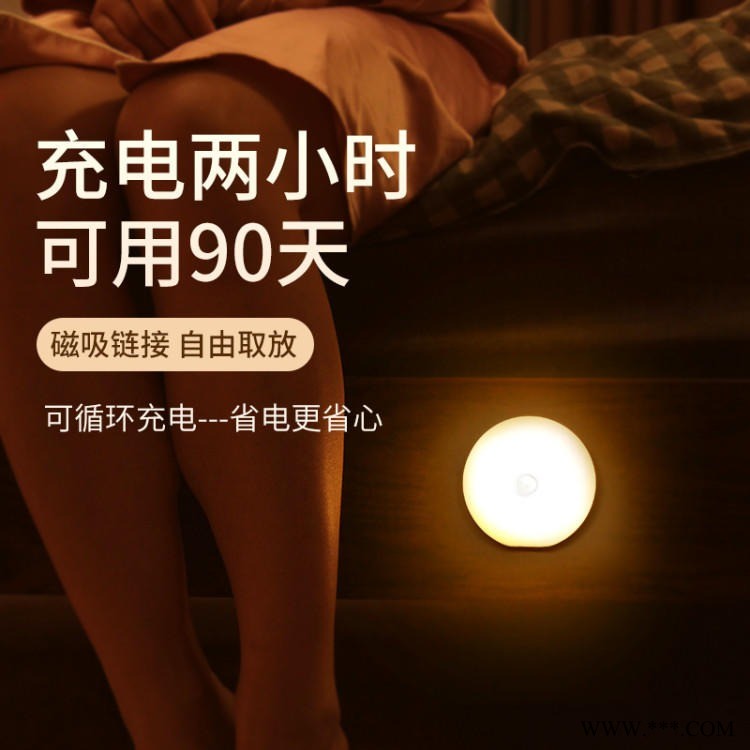 网红新款人体感应小夜灯Led创意卧室床头宿舍usb充电橱柜走廊护眼台灯永弘图1