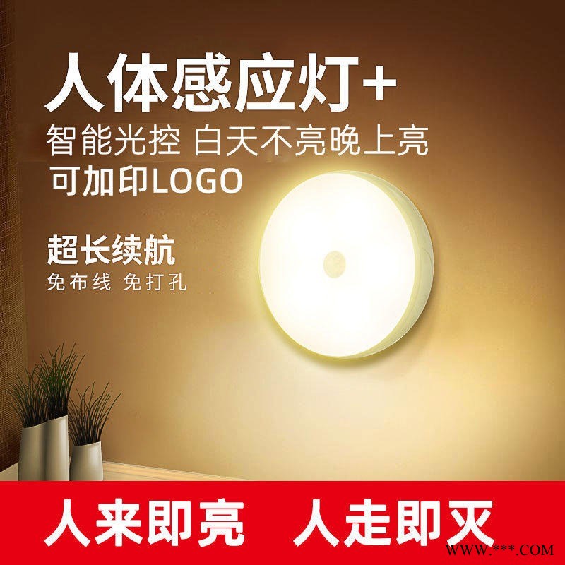 人体感应小夜灯 充电走廊橱柜感应灯led宿舍衣柜卧室床头台灯节能图1