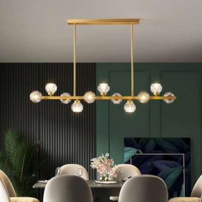 全铜水晶餐厅吊灯饰轻奢后现代简约北欧个性吧台餐桌饭厅长条灯具