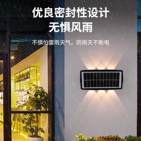 户外防水防雨太阳能壁灯双头上下发光庭院灯人体感应免布线欧式灯图2