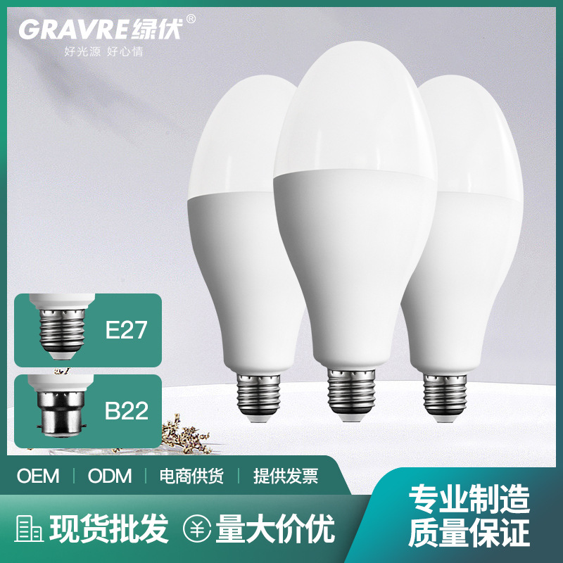 LED球泡灯e27螺防水LED灯泡玉兰灯30W40W50W保龄球泡户外灯泡e27螺口LED路灯灯泡塑包铝高富帅节能灯泡b22卡口高亮足瓦大功率t泡图1