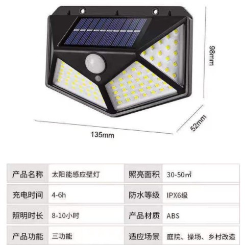 2021新款灯太阳能户外壁灯100灯家用感应灯庭院灯四面发光免布线图3