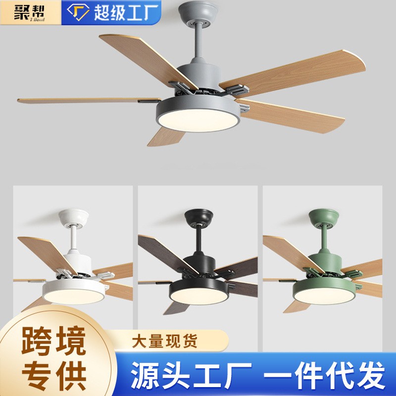 吊扇灯 北欧餐厅家用客厅大风力简约现代木叶灯 LED吸顶风扇灯图2