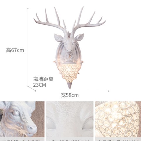 美式复古招财鹿头壁灯客厅餐厅背景墙北欧式树脂壁灯仿真动物装饰图1