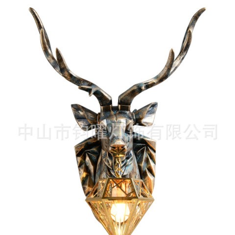 欧式鹿头装饰壁灯 客厅卧室过道走廊鹿头灯床头背景墙创意鹿角灯图2