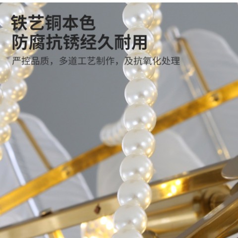 铁艺卧室灯 法式轻奢珍珠羽毛玻璃吊灯艺术美式客厅餐厅水晶灯具图3