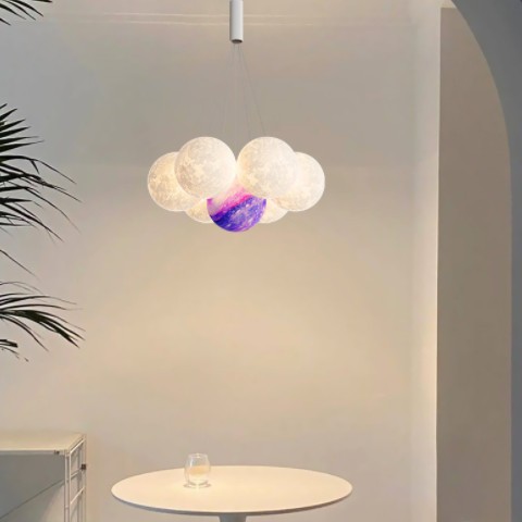 奶油风卧室吊灯北欧灯具创意月球泡泡灯客厅餐厅儿童房星球灯吊线图1