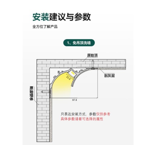 免吊顶洗墙灯明装反光灯槽回光槽灯带免开槽石膏线顶角阴角线性灯图2