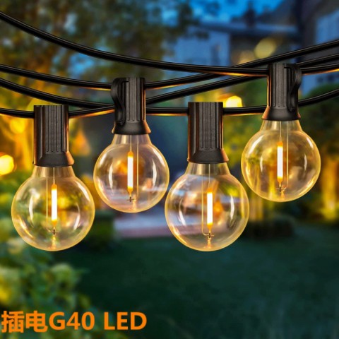 户外E12灯泡G40灯串插电LED美规欧规英规复古钨丝灯圣诞装饰灯图1