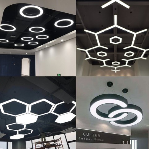 LED非标定制异型办公室吊灯 商场创意空心六边形Y字型 健身房吊灯图2