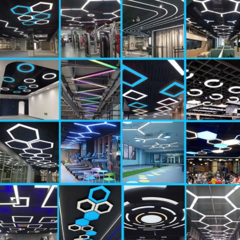LED非标定制异型办公室吊灯 商场创意空心六边形Y字型 健身房吊灯图3