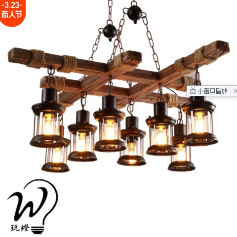 厂家直销怀旧木头装饰灯复古工业风餐厅客厅主题酒吧网咖木艺吊灯图2