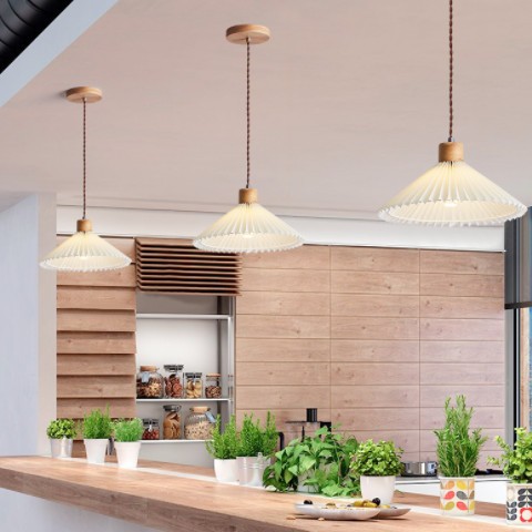 北欧ins百褶床头吊灯实木家用卧室餐桌饭厅日式民宿极简创意灯具图2