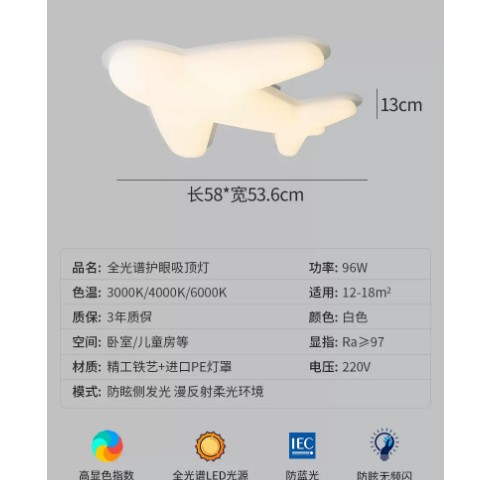 全光谱led吸顶灯高显指护眼书房卧室灯具北欧创意儿童房飞机灯饰图3