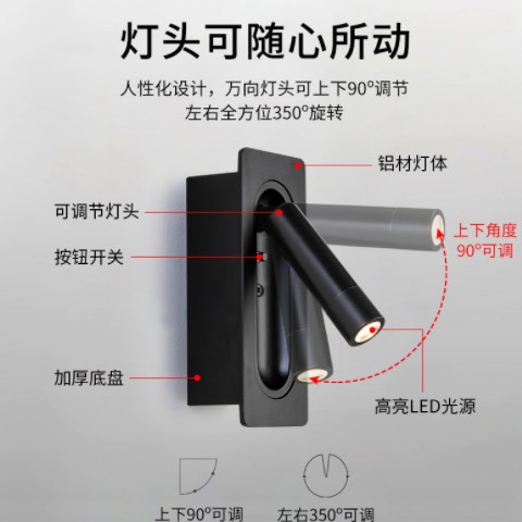 跨境现货嵌入式全季亚朵酒店客房床头阅读灯北欧隐藏式可旋转壁灯图2
