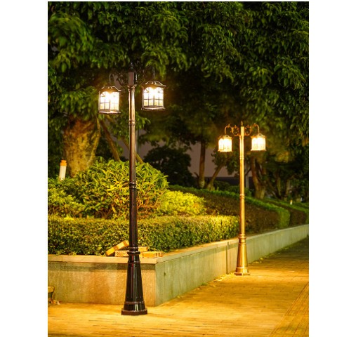 花园别墅庭院路灯欧式户外防水LED高杆景观复古路灯太阳能双头灯图2