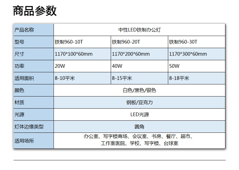 办公室铁艺LED吊灯商场写字楼现代简约长条形吊线灯示例图4