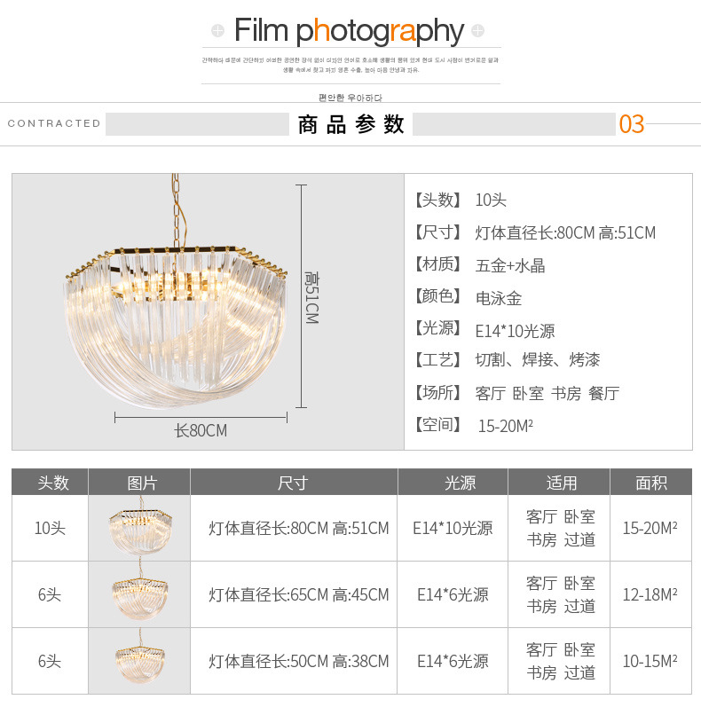 水晶玻璃吊灯 餐厅客厅简约工业风灯饰 耐用展厅厨房酒店客房灯饰示例图15