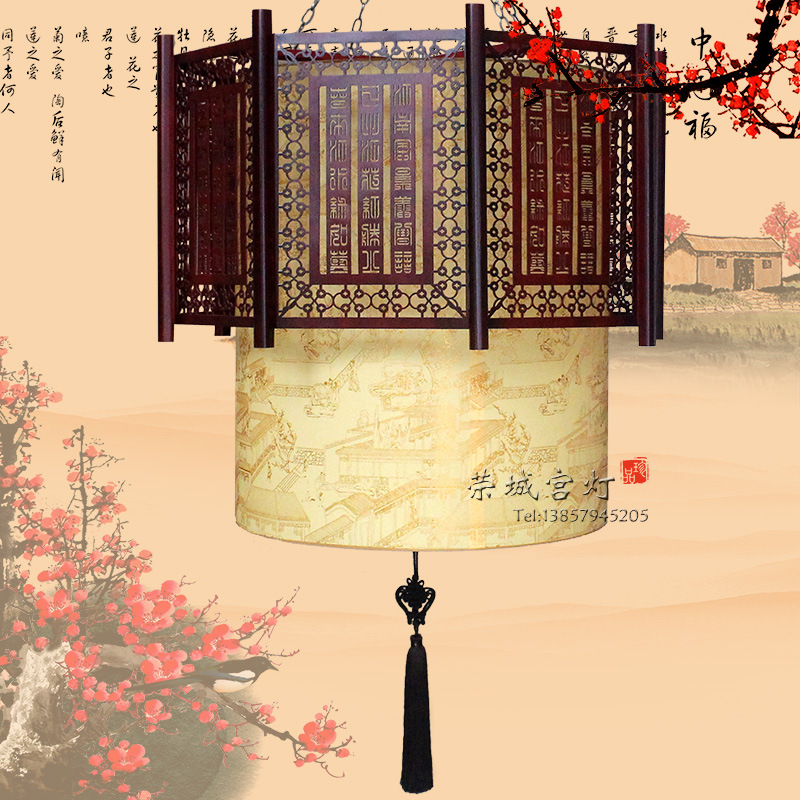 古典灯笼羊皮实木灯笼家装客厅吊灯酒店会所工程灯笼大气木框灯笼示例图1