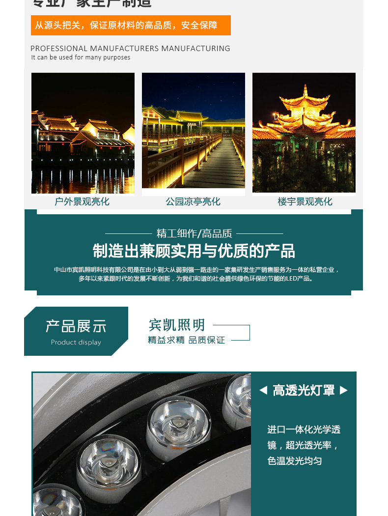 厂家直销 LED瓦楞灯 LED 12W月亮灯 户外照树凉亭小射灯 批发定制示例图3