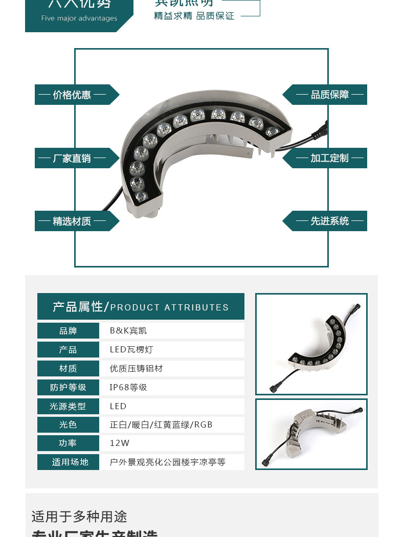 厂家直销 LED瓦楞灯 LED 12W月亮灯 户外照树凉亭小射灯 批发定制示例图2