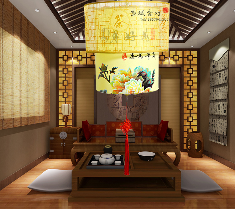 中式古典羊皮小吊灯 仿古印花灯笼灯饰 餐厅过道茶楼酒店复古灯笼示例图2