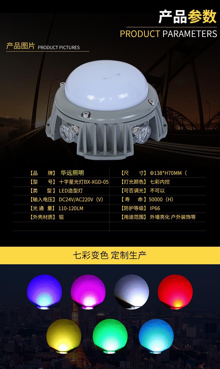 大功率LED点光源 十字星光 防水七彩射灯4W5W7W楼宇 墙体户外亮化示例图16