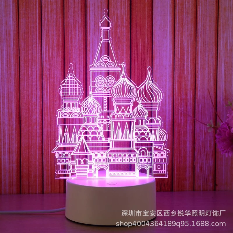 七彩触摸3D台灯 USB接口led小夜灯可支持定制图案专业出口示例图6