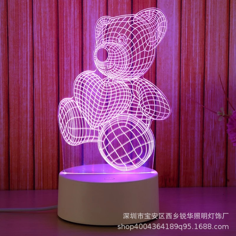 led小夜灯七彩3D台灯 USB接口创意卧室灯支持定制图案专业出口示例图2