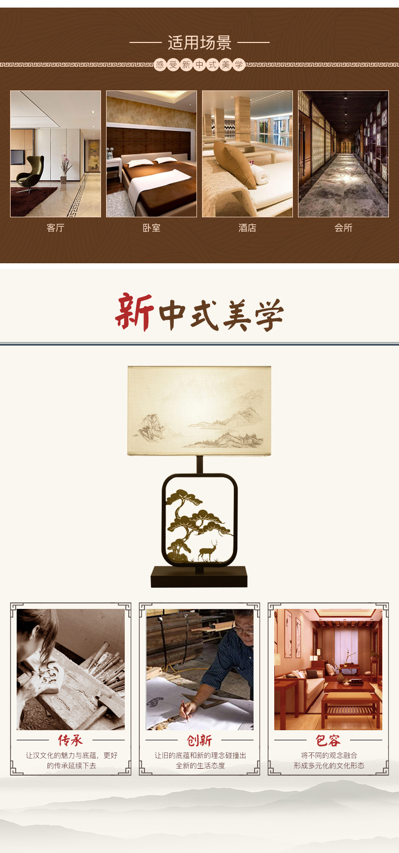 中式现代简约客厅台灯 卧室酒店客房床头灯 耐用家居场所书房灯具示例图13