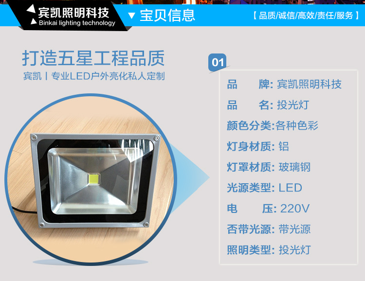 led集成投光灯LED泛光灯 LED射灯LED投射灯50瓦投光灯LED照明灯示例图1