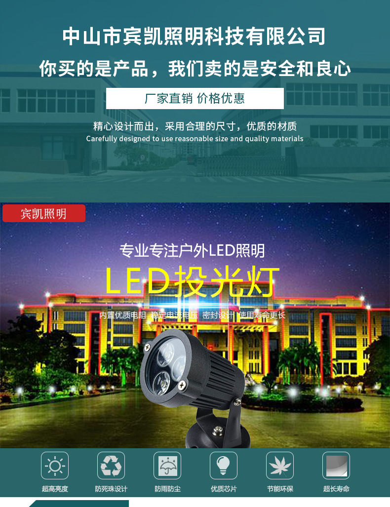 新款直销 户外照明 LED地插灯 防水LED草坪灯 园林庭院照明地射灯示例图1