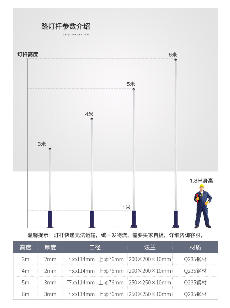 四川路灯厂家，成都灯杆厂，双臂路灯，6m单臂市电路灯示例图5