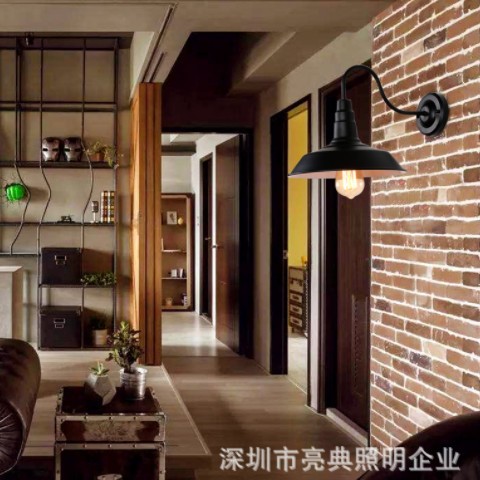 跨境loft复古工业壁灯户外阳台梯道怀旧铁艺创意美式锅盖过道壁灯图2