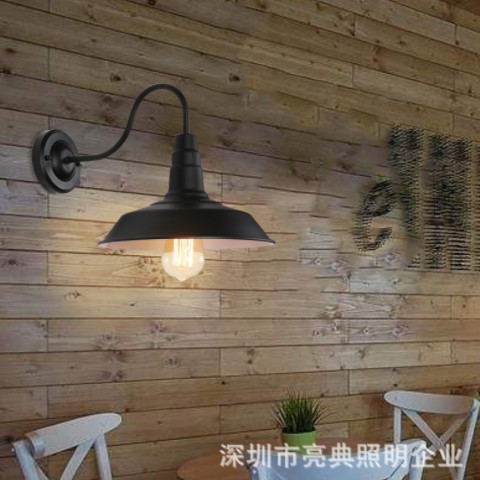 跨境loft复古工业壁灯户外阳台梯道怀旧铁艺创意美式锅盖过道壁灯图3