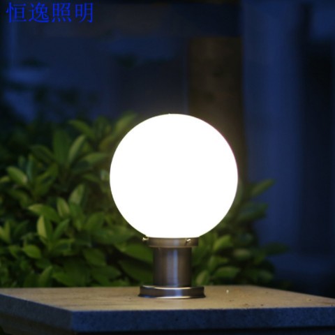 欧式简约不锈钢围墙柱头灯亚克力圆球大门柱子灯led室外庭院灯图1