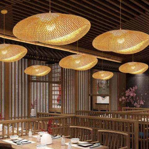 竹编吊灯中式餐厅餐桌茶楼禅意饭店灯具日式创意田园民宿藤编织灯图3