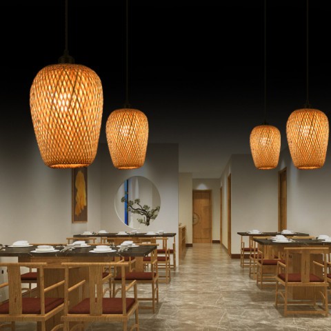 竹艺竹编灯笼吊灯新中式田园餐厅民宿卧室阳台东南亚复古灯罩灯具图2