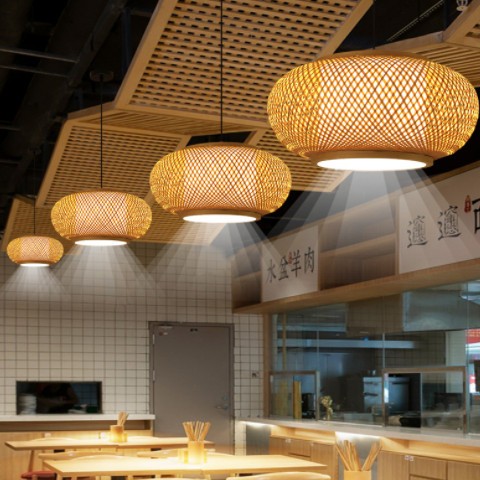 新中式竹编灯禅意商用餐厅民宿灯具茶室竹艺风复古日式吊灯带射灯图3
