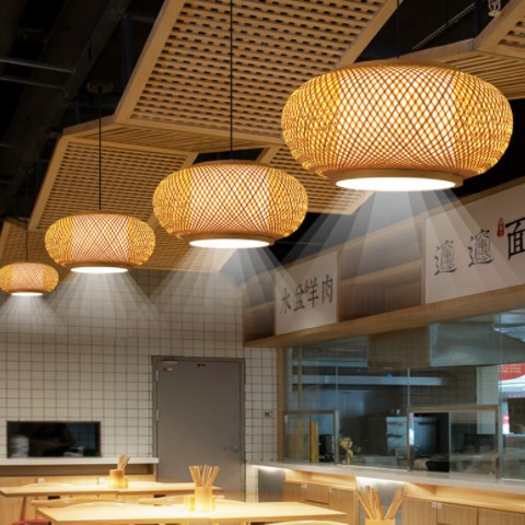 新中式竹编灯禅意商用餐厅民宿灯具茶室竹艺风复古日式吊灯带射灯图2