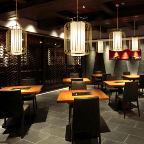 新中式火锅店灯笼吊灯餐厅饭店酒楼包厢铁艺复古灯具中国风带射灯图3
