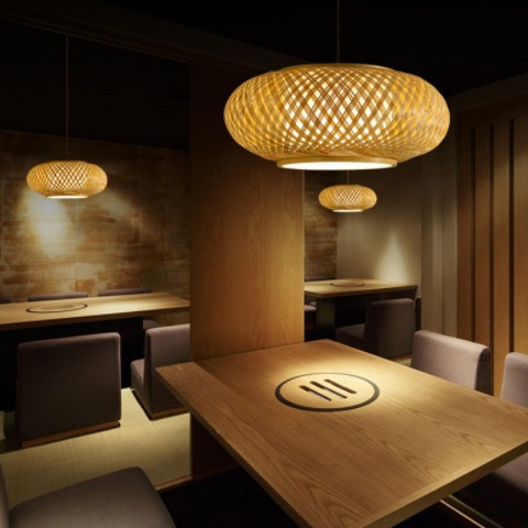 日式禅意餐厅竹编吊灯吧台茶室loft楼梯新中式茶饭店竹艺民宿灯具图2