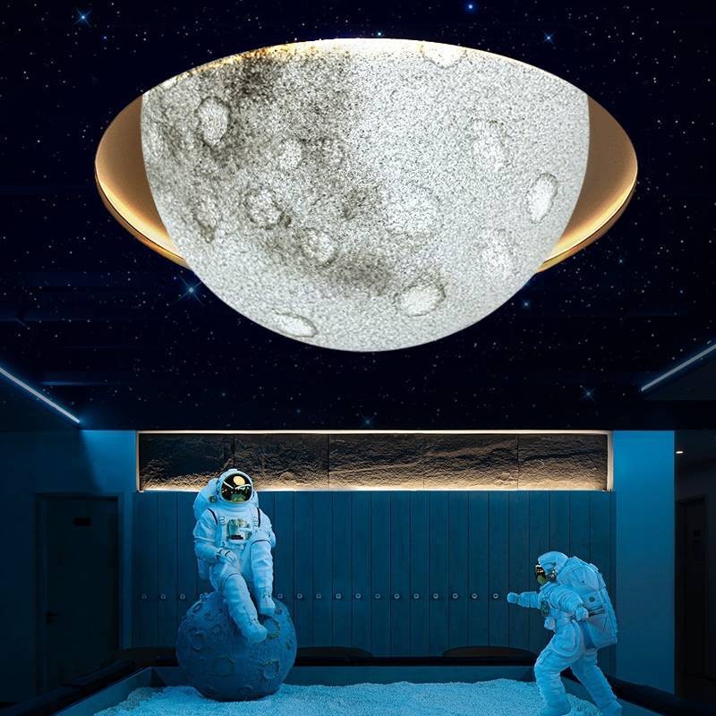 北欧吸顶灯月球灯卧室餐厅星球灯网红工装可定大号半圆球形月亮灯图2