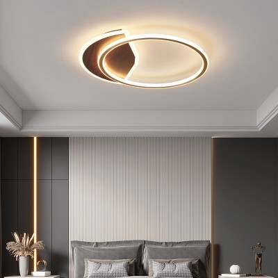 新中式客厅灯吸顶灯现代简约超薄卧室灯木纹房间灯全铜+铁艺灯具