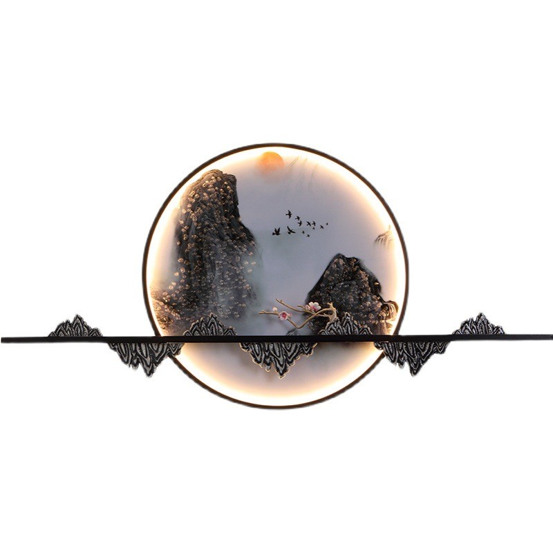 新中式禅意壁灯中国风圆形艺术晶瓷玄关挂画灯茶室背景墙客厅灯具图1