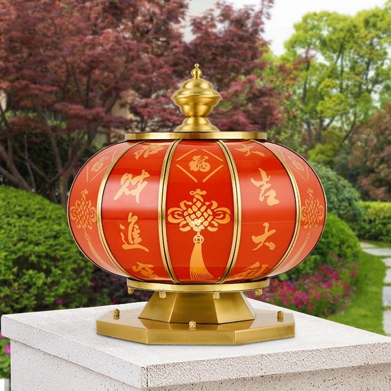灯笼全铜太阳能柱头灯户外庭院围墙灯别墅花园墙头大门口柱子灯图2