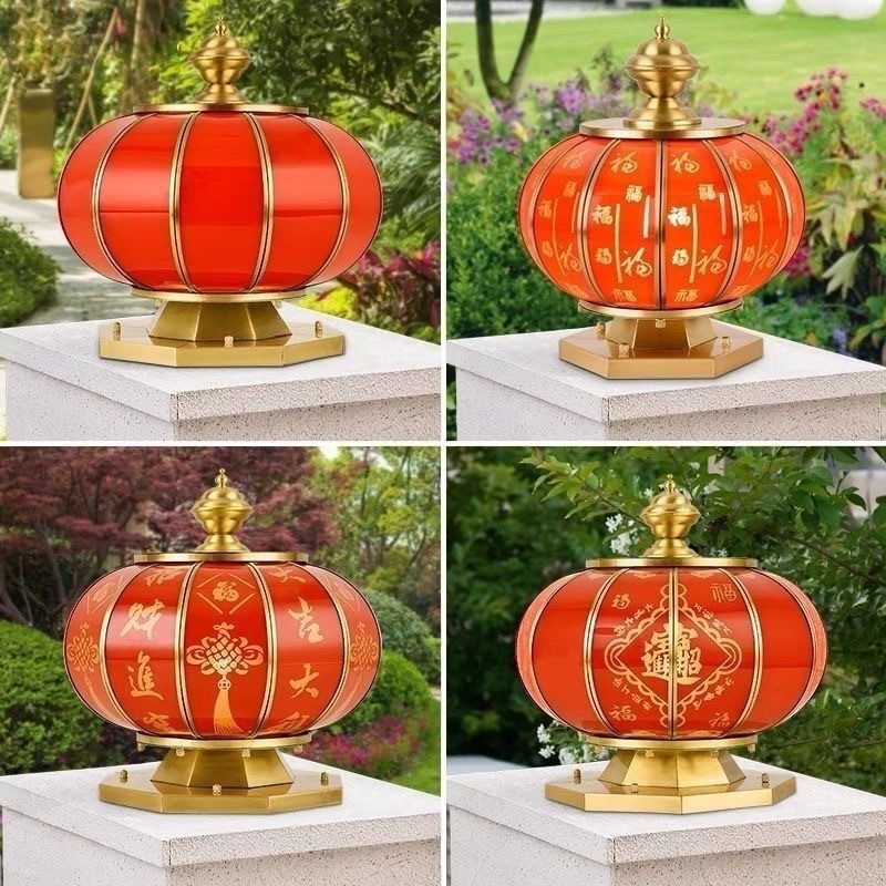 灯笼全铜太阳能柱头灯户外庭院围墙灯别墅花园墙头大门口柱子灯图3