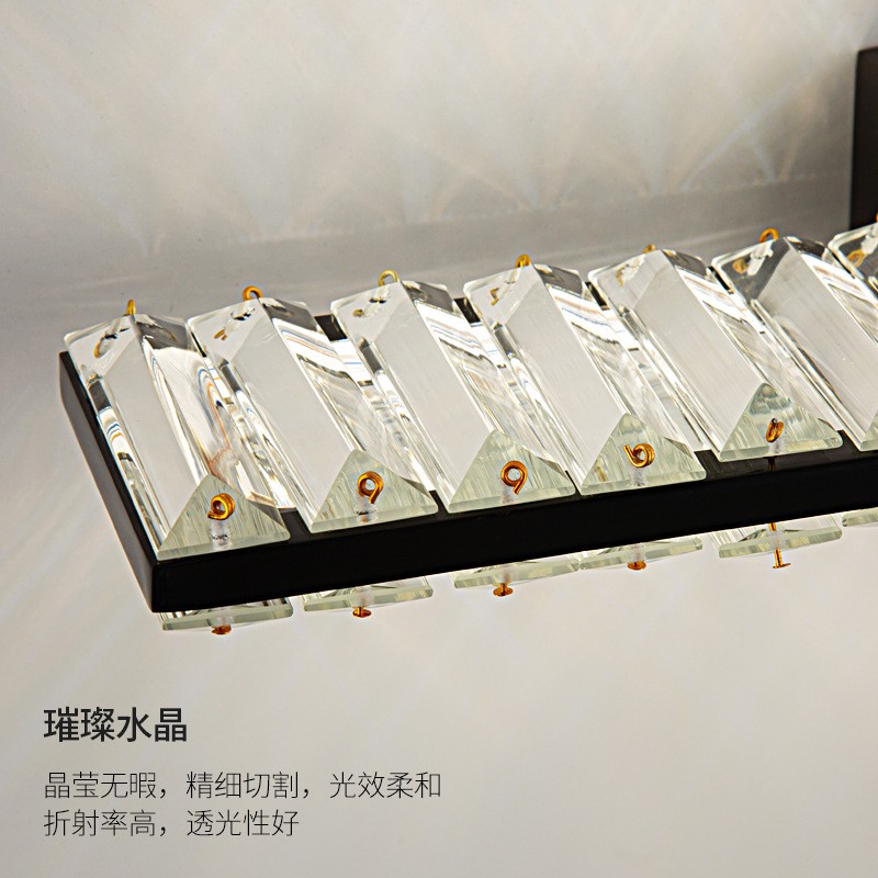 后现代全铜简约沐浴房长方形镜前灯全铜黑擦金卧室墙壁水晶灯图3